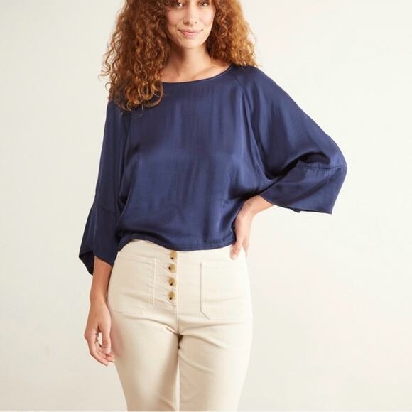 Nation LTD Satin Goya Cropped Tee Blouse Blue size XS - Picture 1 of 6